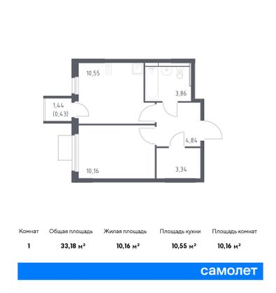 33,2 м², 1-комн. квартира, 8/13 этаж