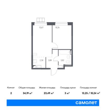 34,2 м², 1-комн. квартира, 5/17 этаж