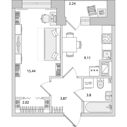 Продажа 1-комнатной квартиры 36,5 м², 23/24 этаж