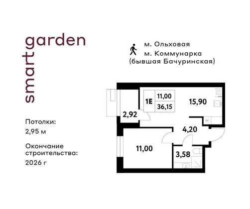 Продажа 1-комнатной квартиры 36,2 м², 6/16 этаж