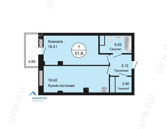 Продажа 1-комнатной квартиры 51 м², 8/25 этаж