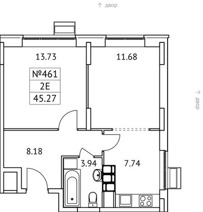 45,3 м², 2-комн. квартира, 11/17 этаж