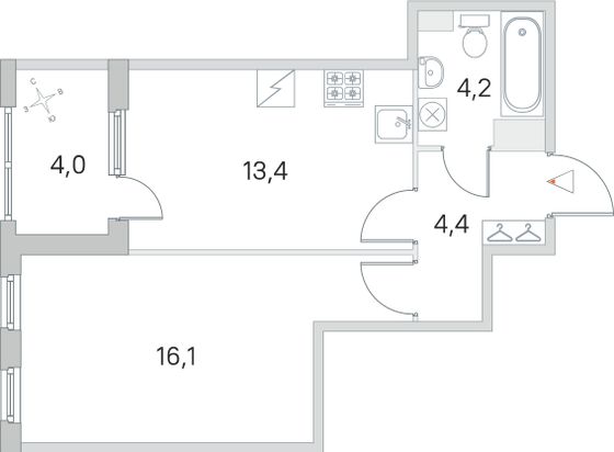 Продажа 1-комнатной квартиры 40,1 м², 5/5 этаж