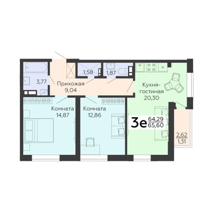 Продажа 3-комнатной квартиры 65,6 м², 7/16 этаж