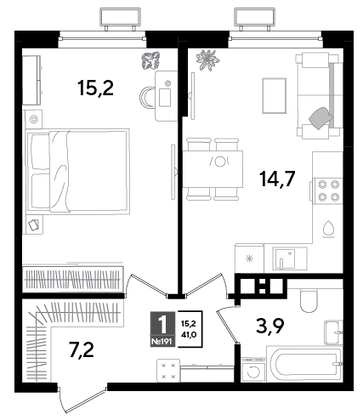 Продажа 1-комнатной квартиры 41 м², 6/9 этаж