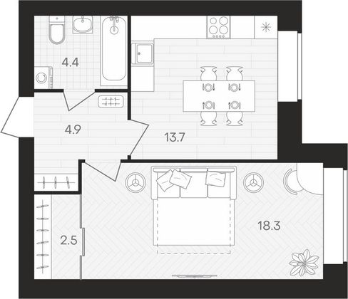 Продажа 1-комнатной квартиры 43,8 м², 1/10 этаж