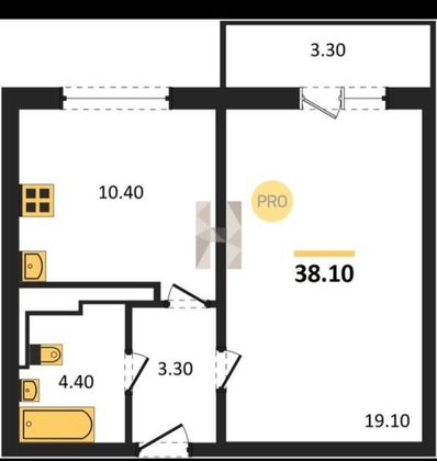 Продажа 1-комнатной квартиры 38,1 м², 10/17 этаж