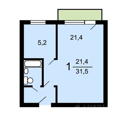 Продажа 1-комнатной квартиры 30,4 м², 2/9 этаж