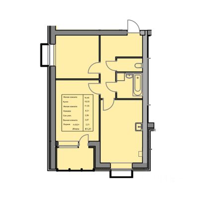 Продажа 2-комнатной квартиры 61,2 м², 1/4 этаж