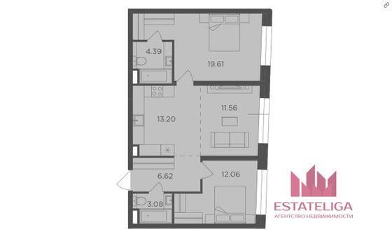 Продажа 3-комнатной квартиры 70,5 м², 4/12 этаж