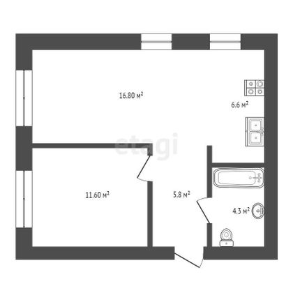 Продажа 1-комнатной квартиры 45,1 м², 5/16 этаж