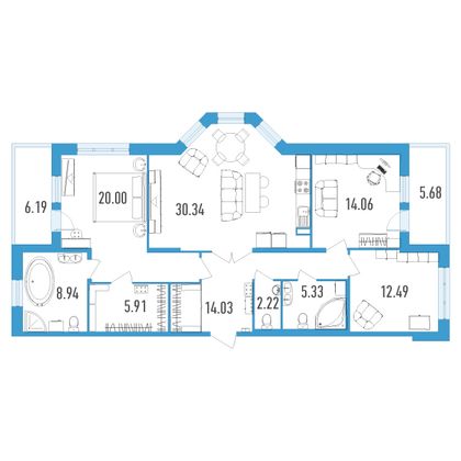 Продажа 3-комнатной квартиры 120,6 м², 2/18 этаж