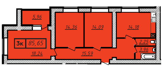 Продажа 3-комнатной квартиры 85,7 м², 2/10 этаж