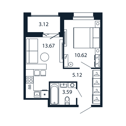 Продажа 1-комнатной квартиры 34,6 м², 8/12 этаж