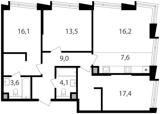 Продажа 3-комнатной квартиры 87,5 м², 14/25 этаж