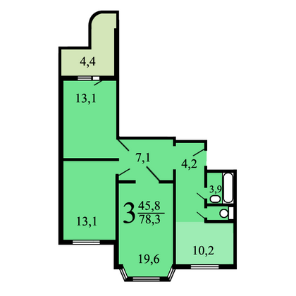 Продажа 3-комнатной квартиры 76,7 м², 7/14 этаж