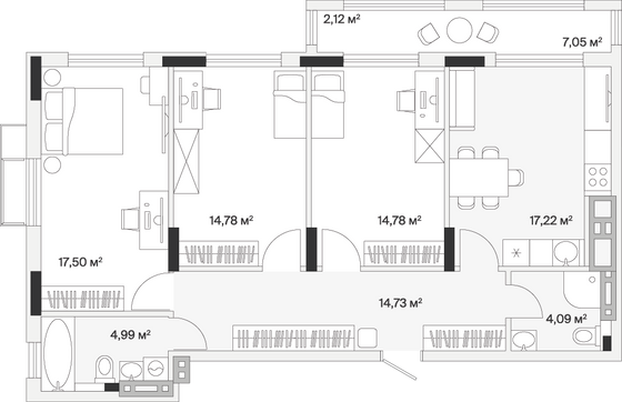 Продажа 3-комнатной квартиры 90,2 м², 4/7 этаж