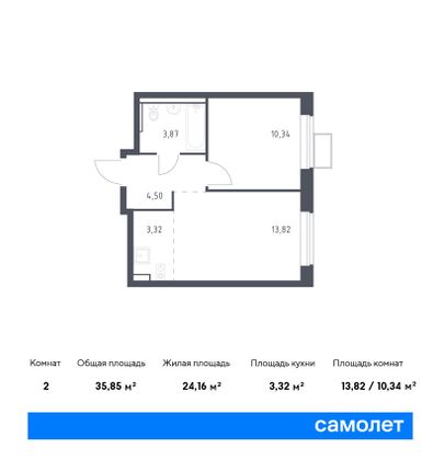 35,8 м², 1-комн. квартира, 12/12 этаж