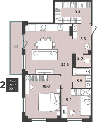 72,5 м², 3-комн. квартира, 7/12 этаж