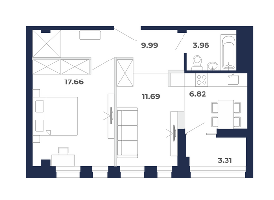 53,4 м², 2-комн. квартира, 5/9 этаж