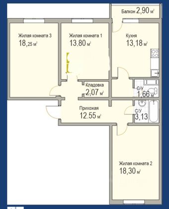 Продажа 3-комнатной квартиры 86 м², 10/10 этаж