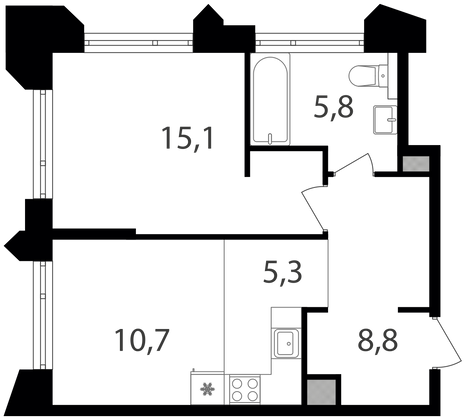 Продажа 1-комнатной квартиры 45,7 м², 12/19 этаж