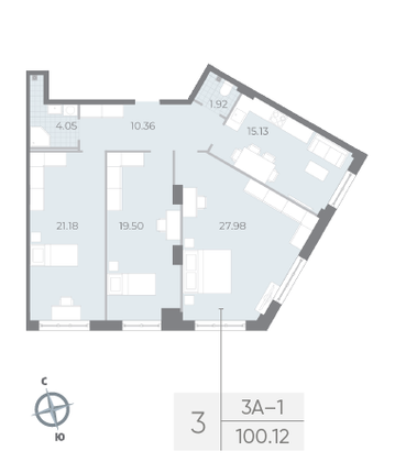 Продажа 3-комнатной квартиры 100,1 м², 1/8 этаж