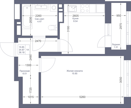 Продажа 1-комнатной квартиры 36,2 м², 15/22 этаж