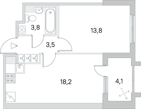 Продажа 1-комнатной квартиры 41,3 м², 1/5 этаж