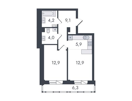 Продажа 2-комнатной квартиры 55,3 м², 2/13 этаж