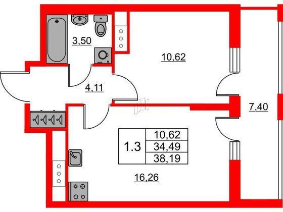 Продажа 1-комнатной квартиры 34,5 м², 23/23 этаж