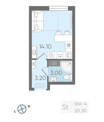 Продажа квартиры-студии 20,3 м², 9/25 этаж