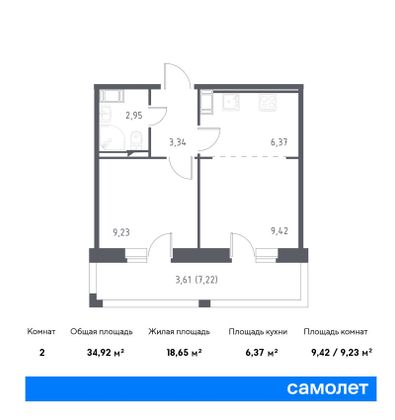 34,9 м², 1-комн. квартира, 7/8 этаж