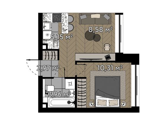 31 м², 2-комн. квартира, 3/16 этаж