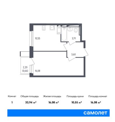 Продажа 2-комнатной квартиры 35,7 м², 5/17 этаж