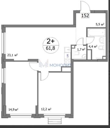 Продажа 2-комнатной квартиры 61,8 м², 19/22 этаж