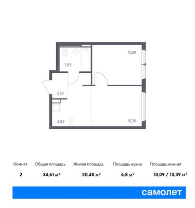 34,6 м², 1-комн. квартира, 2/14 этаж