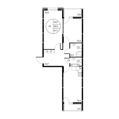 Продажа 3-комнатной квартиры 61,7 м², 25/25 этаж