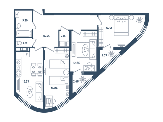 87,7 м², 3-комн. квартира, 2/6 этаж