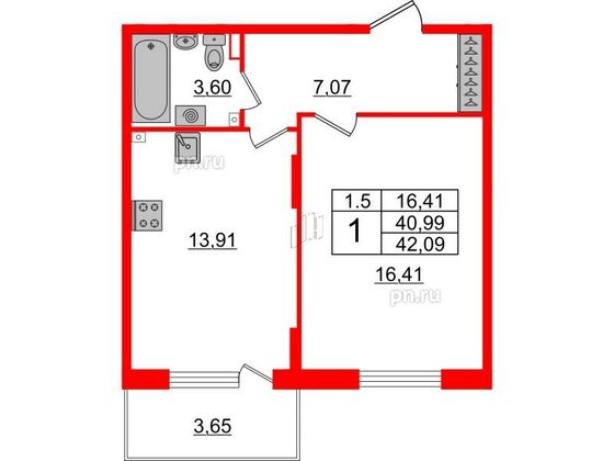 Продажа 1-комнатной квартиры 41 м², 3/5 этаж
