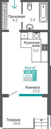 41,6 м², 1-комн. квартира, 1/10 этаж