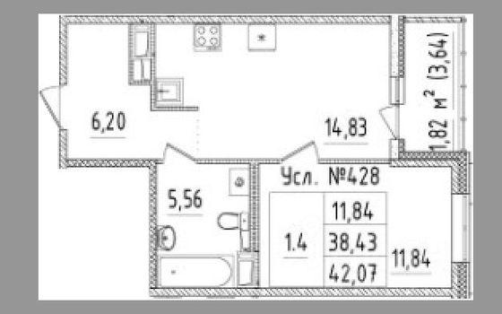 Продажа 1-комнатной квартиры 40,3 м², 6/14 этаж