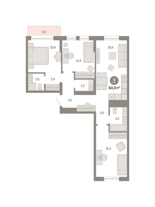 Продажа 3-комнатной квартиры 84 м², 2/9 этаж
