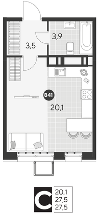 Продажа квартиры-студии 27,5 м², 4/21 этаж