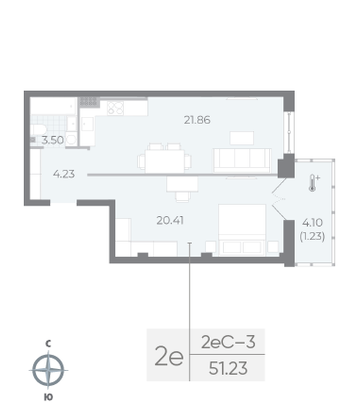 Продажа 1-комнатной квартиры 51,2 м², 6/8 этаж
