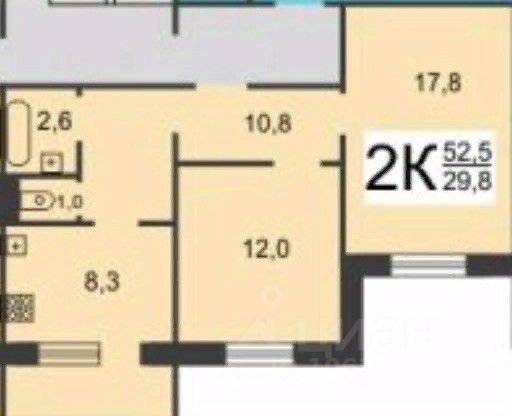 Продажа 2-комнатной квартиры 52,5 м², 1/10 этаж