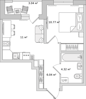 35,2 м², 1-комн. квартира, 10/23 этаж