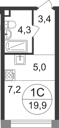 19,9 м², студия, 1/17 этаж