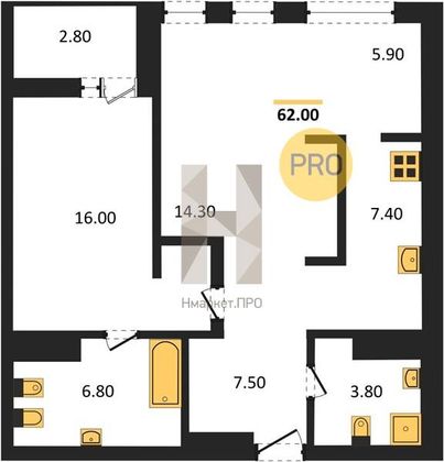 Продажа 1-комнатной квартиры 62 м², 15/21 этаж