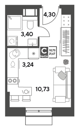 Продажа квартиры-студии 21,7 м², 10/15 этаж